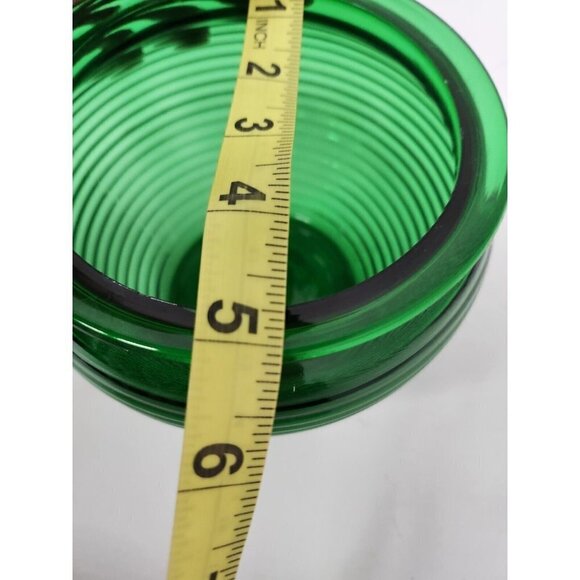 Vintage National Potteries Cleveland OH Green Ribbed Glass Planter Flower Pot - Picture 9 of 10